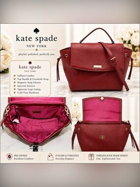 Kate Spade Maroon Leather Way Lilah Top Handle Bag